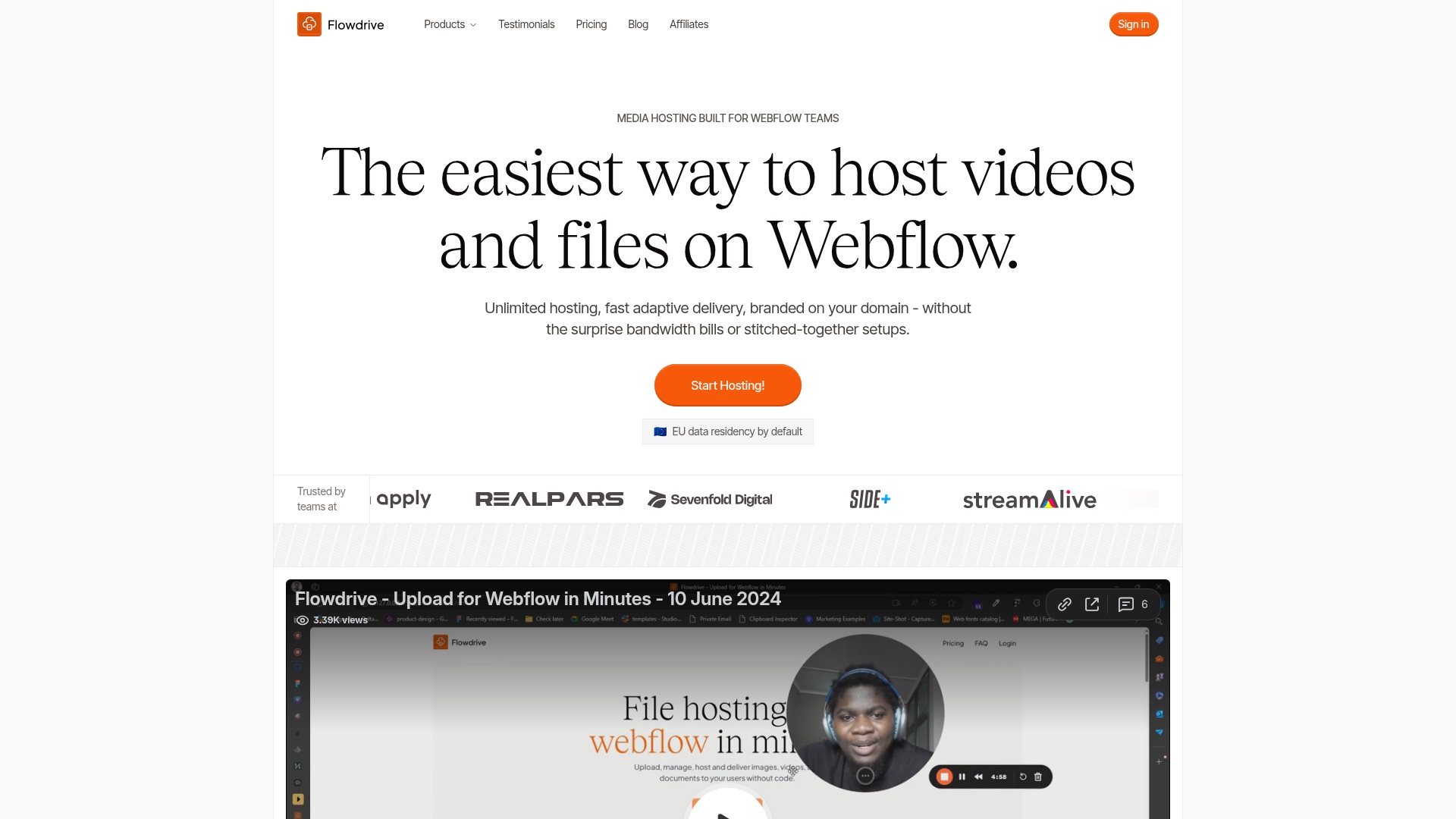 Flowdrive homepage on desktop.
